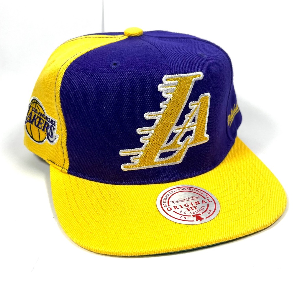 Mitchell & Ness Los Angeles Lakers Rear Script Snapback Hat Green Underbrim